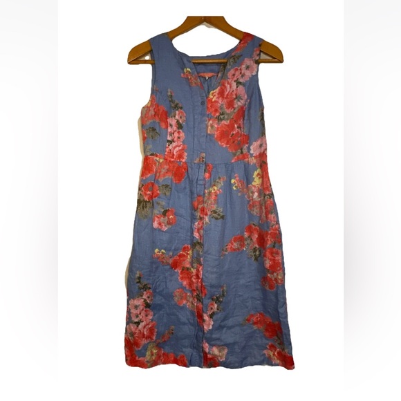 Joules Lisia Women’s 8 Sleeveless Button Down Blue Floral Lined Dress Flax Linen - Picture 2 of 15